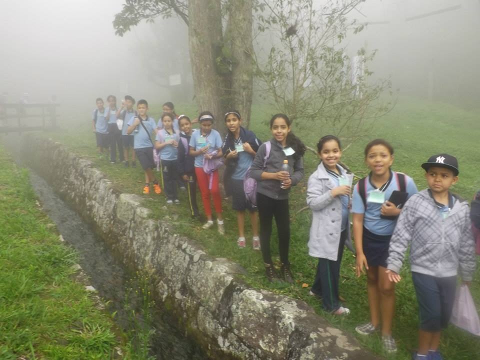 Grupo de caminhantes atravessando pontilhões no Circuito das Águas